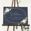 Navy and White Flowers Welcome Sign, Baby Shower Sign, Girl Baby Shower, Printable File, Edit Yourself, SH208