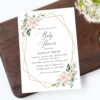Pink Flowers Baby Shower Invitation, Girl Baby Shower, Printable File, Edit Yourself, SH209