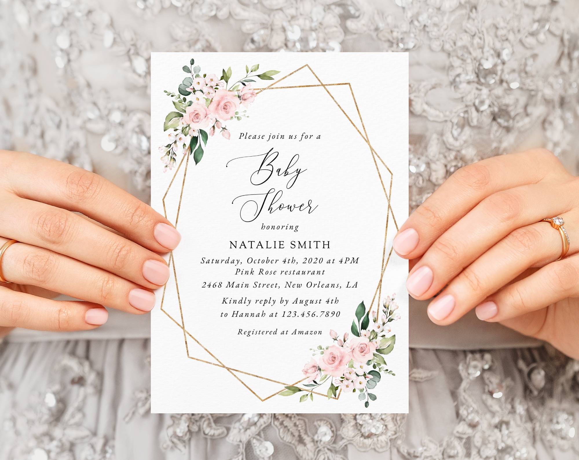 Pink Flowers Baby Shower Invitation, Girl Baby Shower, Printable File, Edit Yourself, SH209