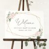 Pink Flowers Welcome Sign, Baby Shower Sign, Girl Baby Shower, Printable File, Edit Yourself, SH209