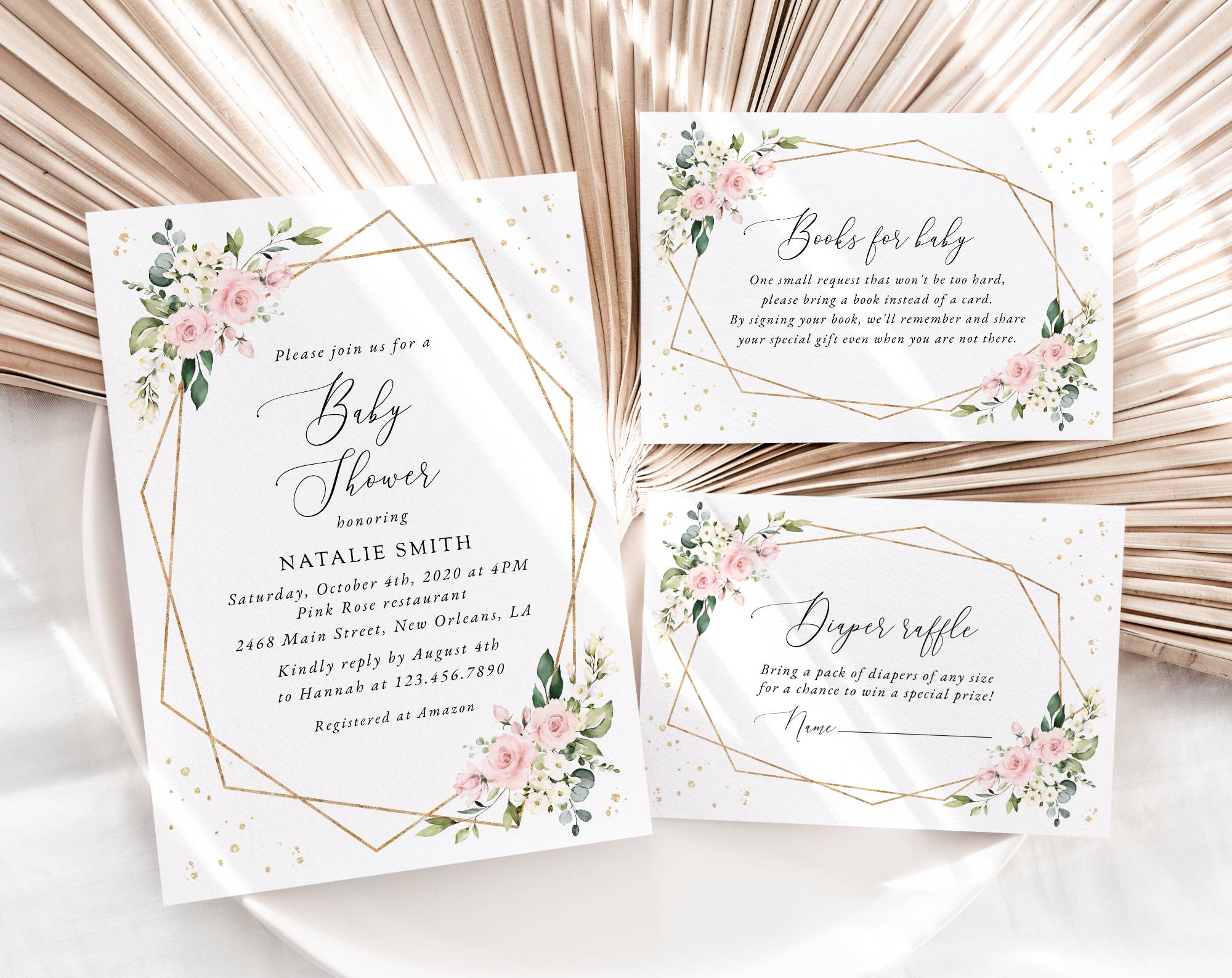 Pink Flowers and Gold Confetti Baby Shower Invitation Suite, Girl Baby Shower, Printable File, Edit Yourself, SH210 Pink Flowers and Gold Confetti Baby Shower Invitation Suite, Girl Baby Shower, Printable File, Edit Yourself, SH210