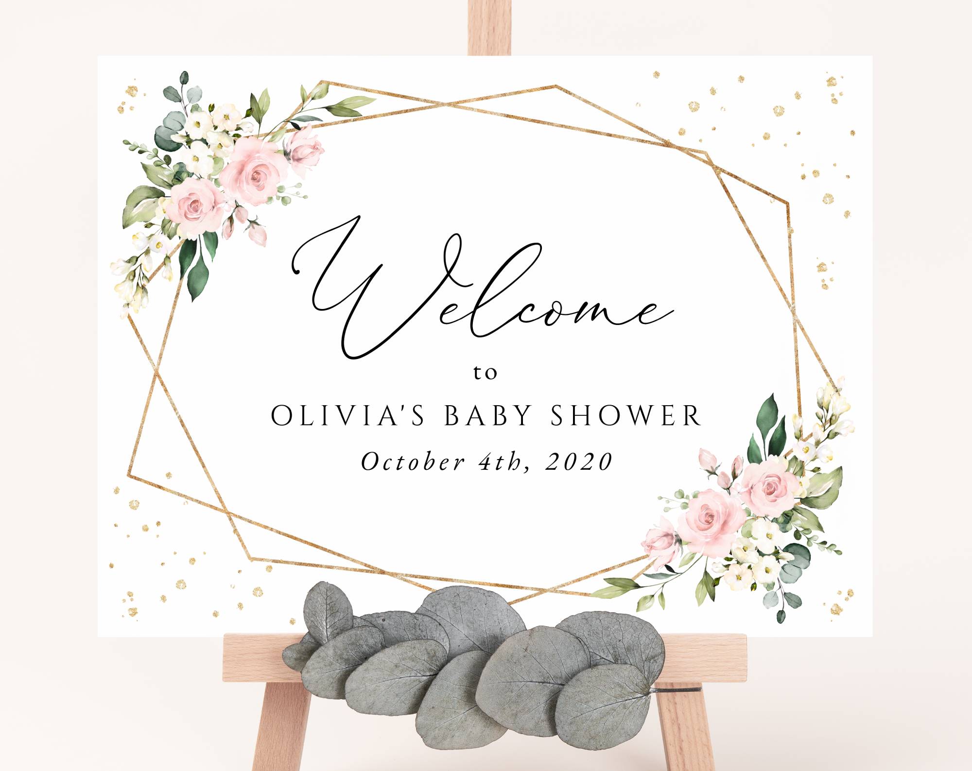 Pink Flowers and Gold Confetti Welcome Sign, Baby Shower Sign, Girl Baby Shower, Printable File, Edit Yourself, SH210 Pink Flowers and Gold Confetti Welcome Sign, Baby Shower Sign, Girl Baby Shower, Printable File, Edit Yourself, SH210