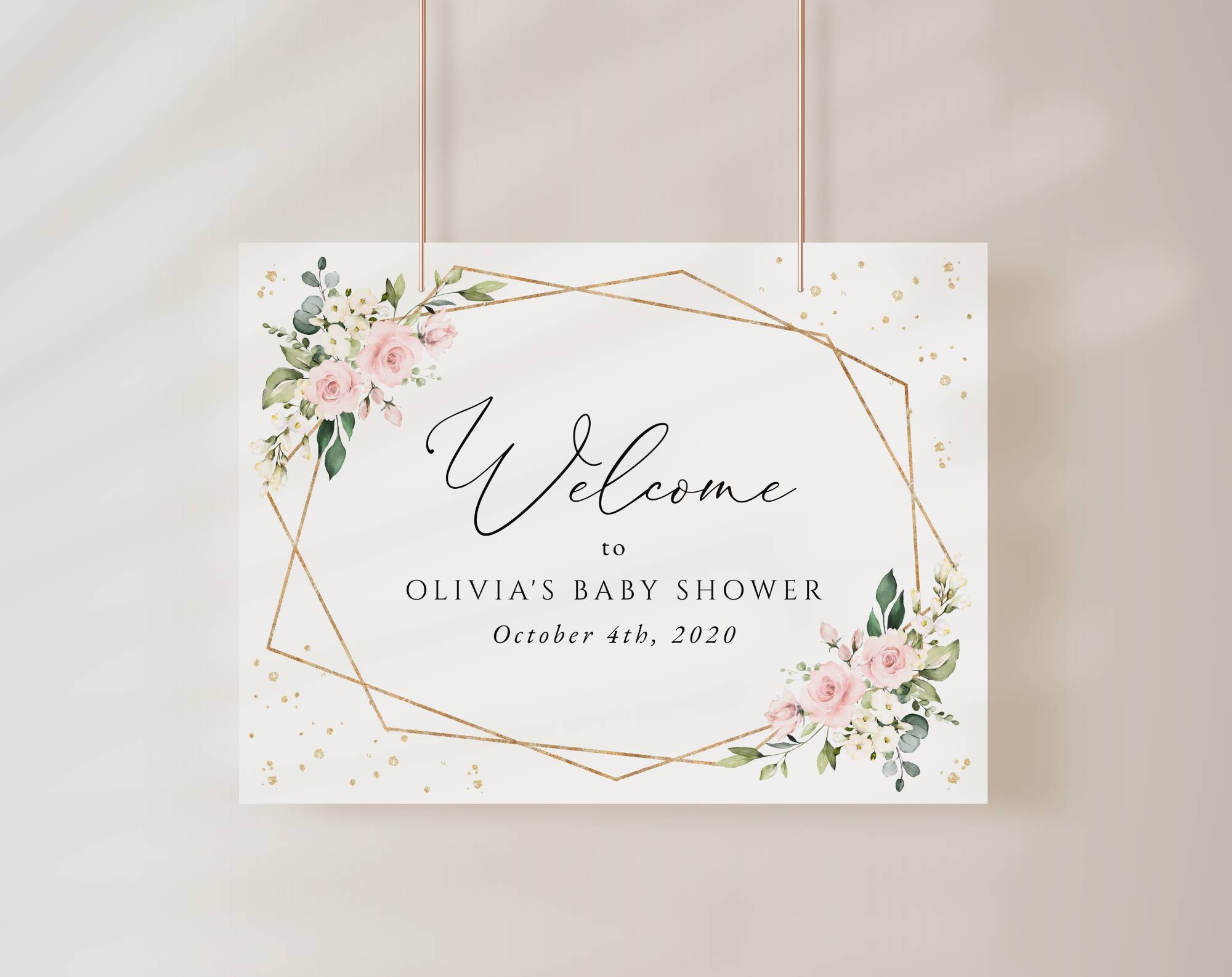 Pink Flowers and Gold Confetti Welcome Sign, Baby Shower Sign, Girl Baby Shower, Printable File, Edit Yourself, SH210 Pink Flowers and Gold Confetti Welcome Sign, Baby Shower Sign, Girl Baby Shower, Printable File, Edit Yourself, SH210