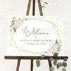 Pink Flowers and Gold Confetti Welcome Sign, Baby Shower Sign, Girl Baby Shower, Printable File, Edit Yourself, SH210