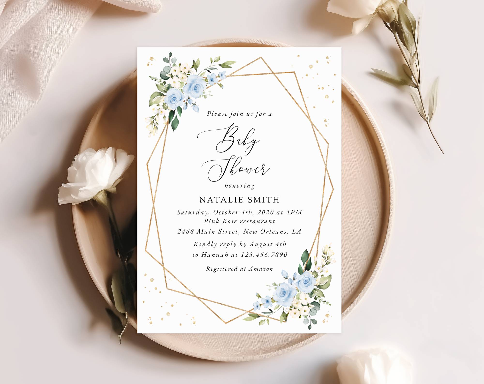 Blue Flowers and Gold Confetti Baby Shower Invitation, Boy Baby Shower, Printable File, Edit Yourself, SH211 Blue Flowers and Gold Confetti Baby Shower Invitation, Boy Baby Shower, Printable File, Edit Yourself, SH211