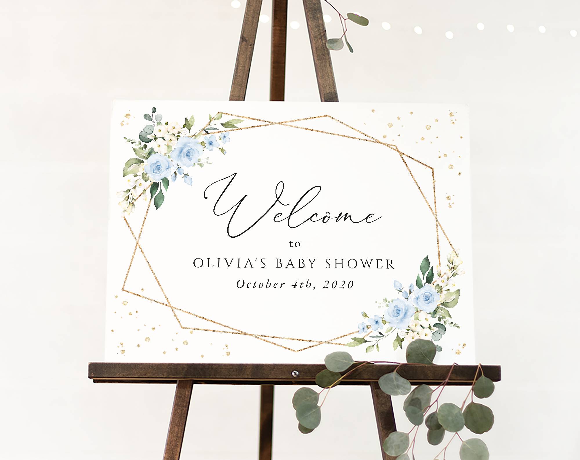 Blue Flowers and Gold Confetti Welcome Sign, Baby Shower Sign, Boy Baby Shower, Printable File, Edit Yourself, SH211 Blue Flowers and Gold Confetti Welcome Sign, Baby Shower Sign, Boy Baby Shower, Printable File, Edit Yourself, SH211