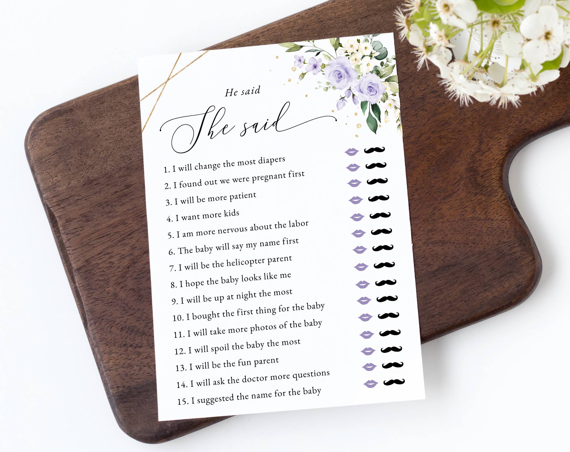Purple Flowers and Gold Confetti Baby Shower Games, Set of 3 Games, Girl Baby Shower, Printable File, Edit Yourself, SH212