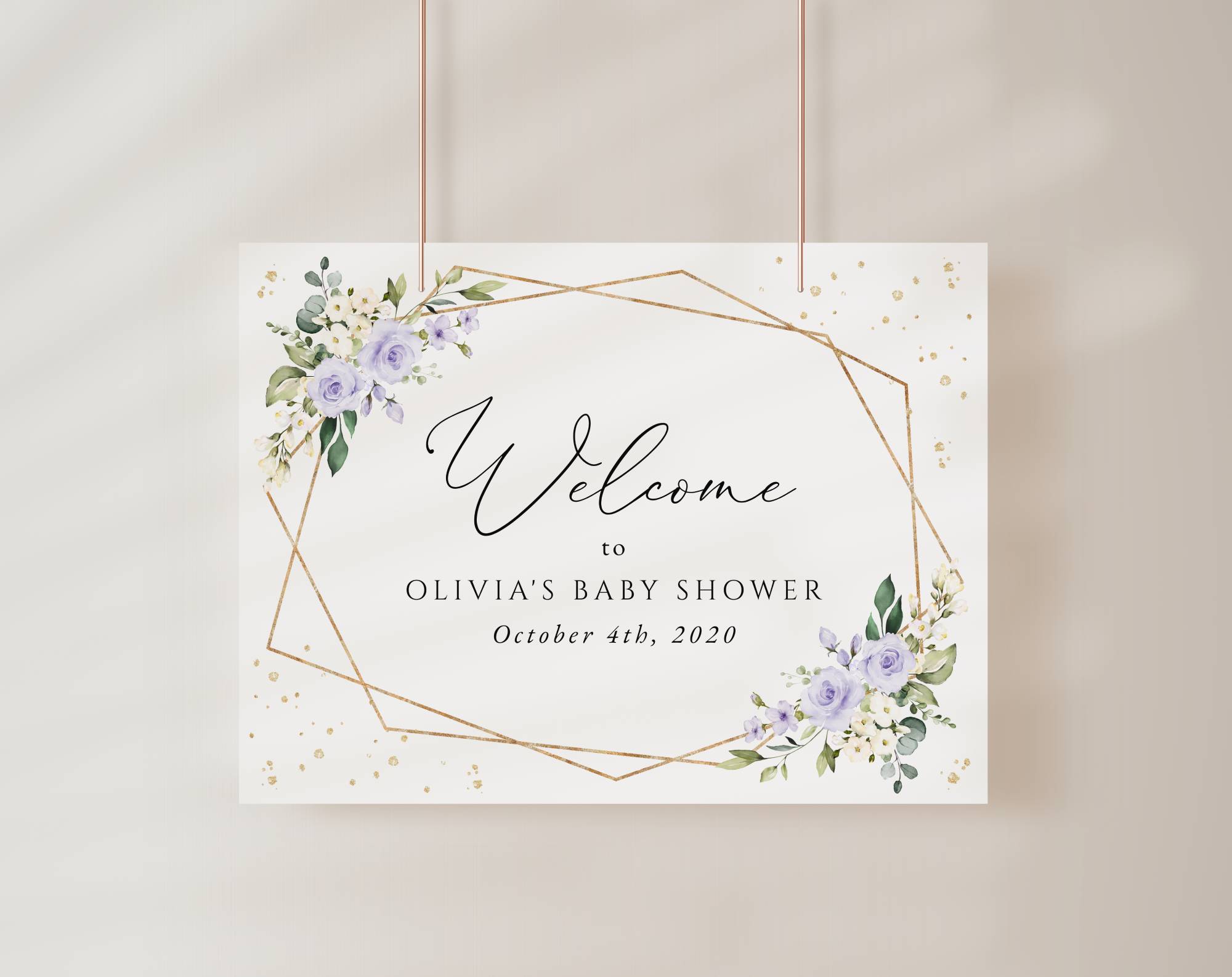 Purple Flowers and Gold Confetti Welcome Sign, Baby Shower Sign, Girl Baby Shower, Printable File, Edit Yourself, SH212 Purple Flowers and Gold Confetti Welcome Sign, Baby Shower Sign, Girl Baby Shower, Printable File, Edit Yourself, SH212