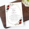 Burgundy and Pink Flowers Baby Shower Invitation, Girl Baby Shower, Printable File, Edit Yourself, SH213