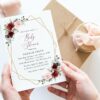 Burgundy and Pink Flowers Baby Shower Invitation, Girl Baby Shower, Printable File, Edit Yourself, SH213