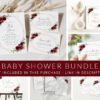 Burgundy Red Flowers Baby Shower Mini Bundle, Girl Baby Shower, Printable File, Edit Yourself, SH214