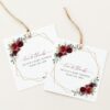 Burgundy Red Flowers Favor Tags, Gift Tags, Girl Baby Shower, Printable File, Edit Yourself, SH214