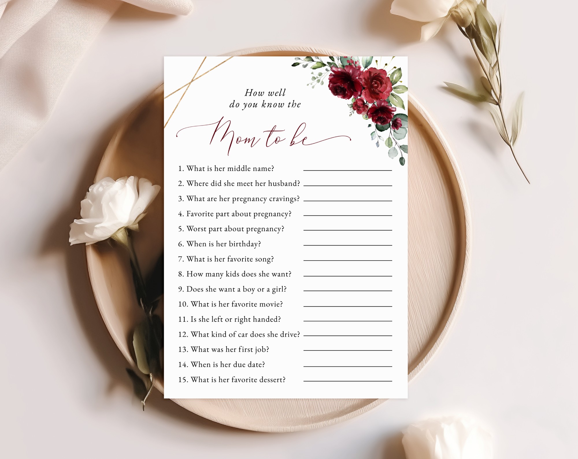 Burgundy Red Flowers Baby Shower Games, Set of 3 Games, Girl Baby Shower, Printable File, Edit Yourself, SH214 Burgundy Red Flowers Baby Shower Games, Set of 3 Games, Girl Baby Shower, Printable File, Edit Yourself, SH214
