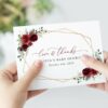 Burgundy Red Flowers Thank You Card, Girl Baby Shower, Printable File, Edit Yourself, SH214