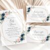 Navy and Pink Flowers Baby Shower Invitation Suite, Girl Baby Shower, Printable File, Edit Yourself, SH215