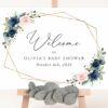 Navy and Pink Flowers Welcome Sign, Baby Shower Sign, Girl Baby Shower, Printable File, Edit Yourself, SH215