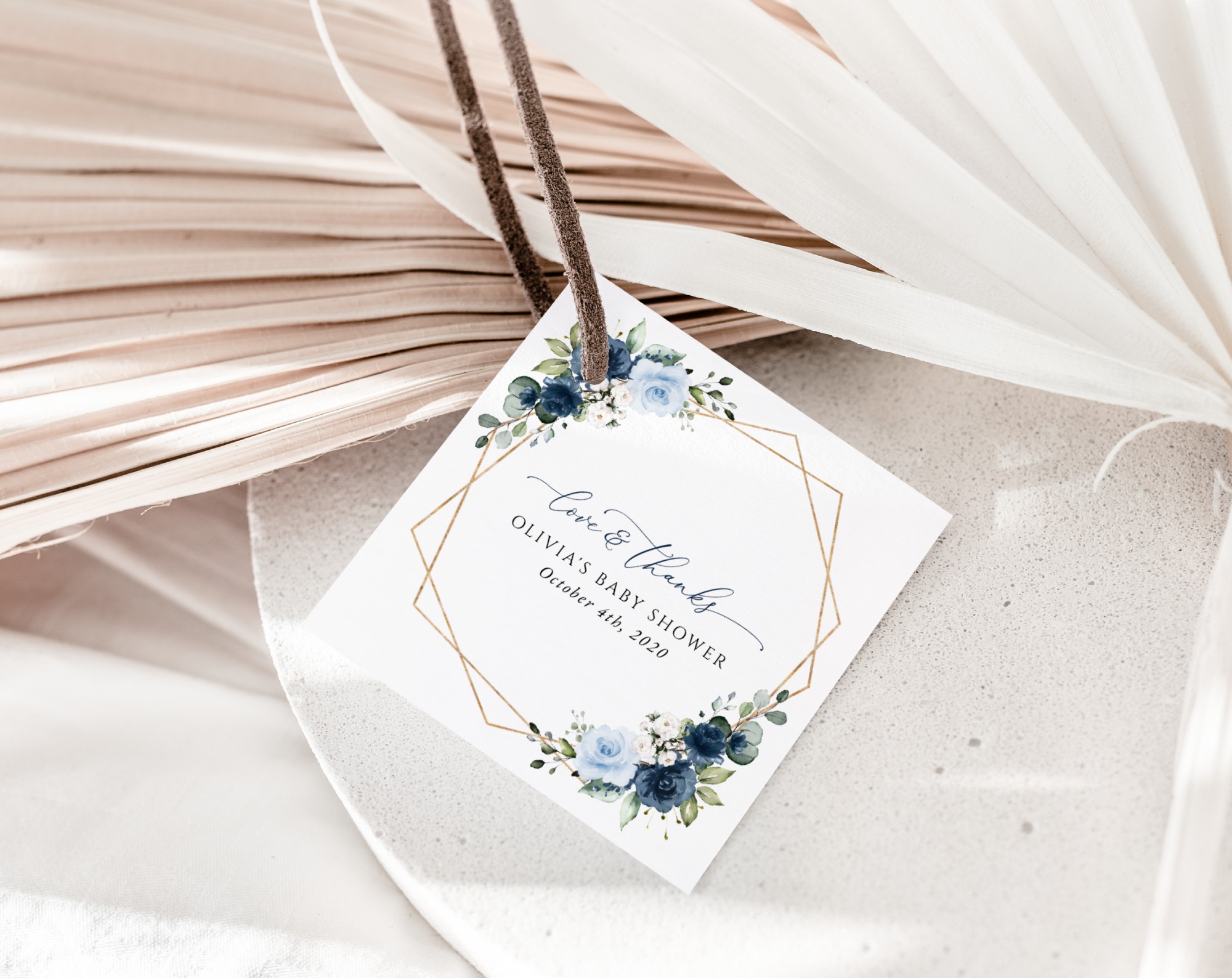 Navy and Blue Flowers Favor Tags, Gift Tags, Boy Baby Shower, Printable File, Edit Yourself, SH216