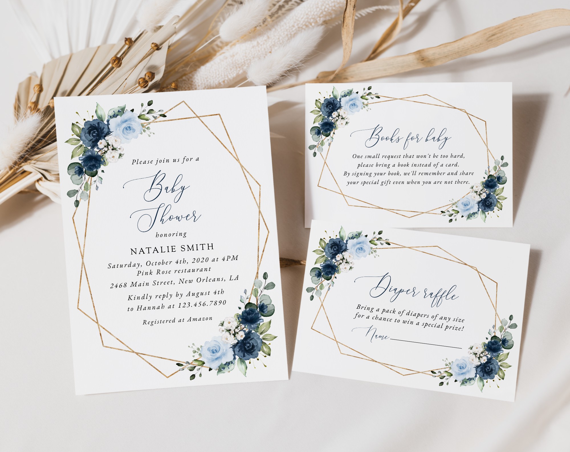 Navy and Blue Flowers Baby Shower Invitation Suite, Boy Baby Shower, Printable File, Edit Yourself, SH216 Navy and Blue Flowers Baby Shower Invitation Suite, Boy Baby Shower, Printable File, Edit Yourself, SH216