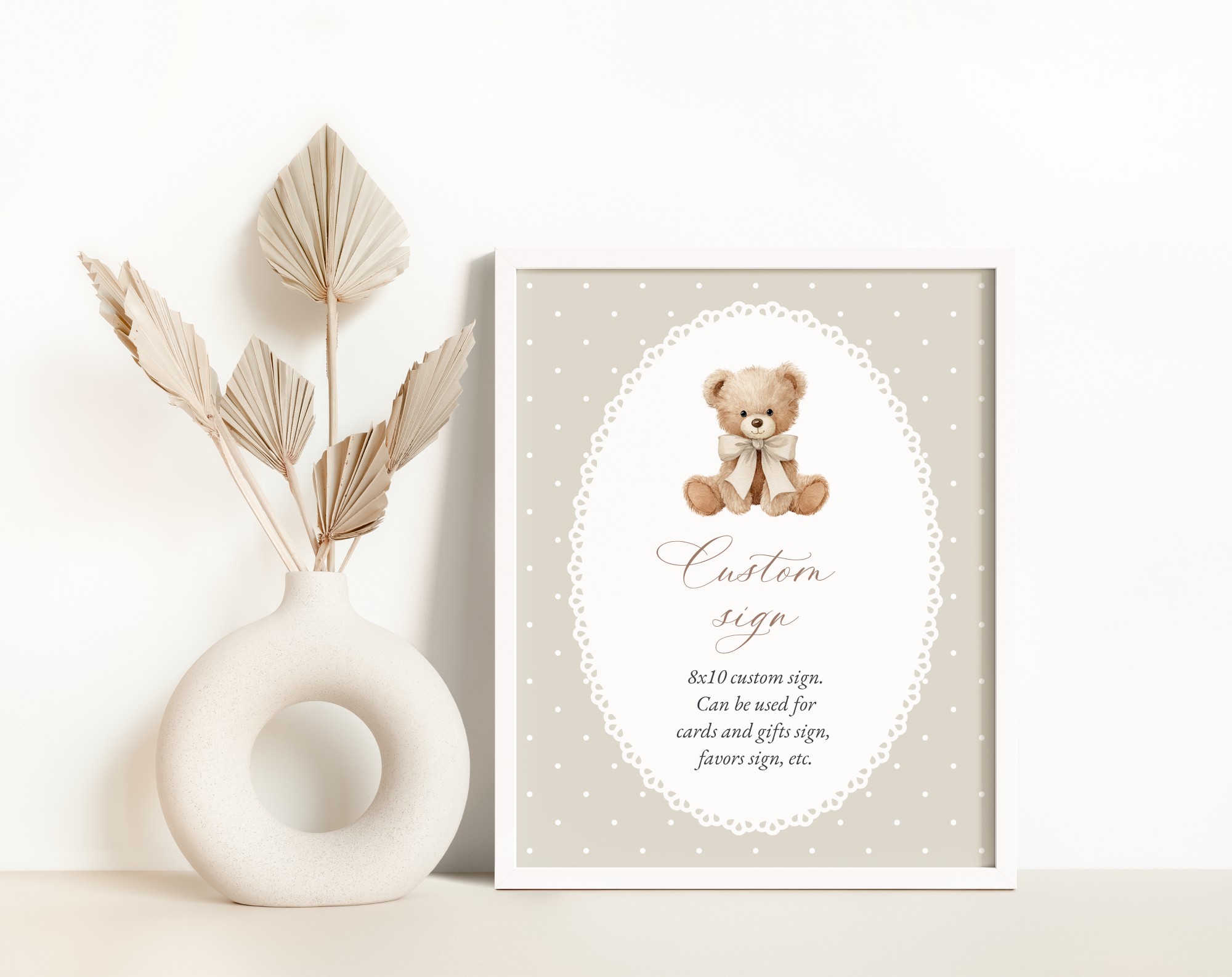 Bear and Beige Polka Dots Custom Sign, Baby Shower Sign, Gender Neutral, Printable File, Edit Yourself, SH217 Bear and Beige Polka Dots Custom Sign, Baby Shower Sign, Gender Neutral, Printable File, Edit Yourself, SH217
