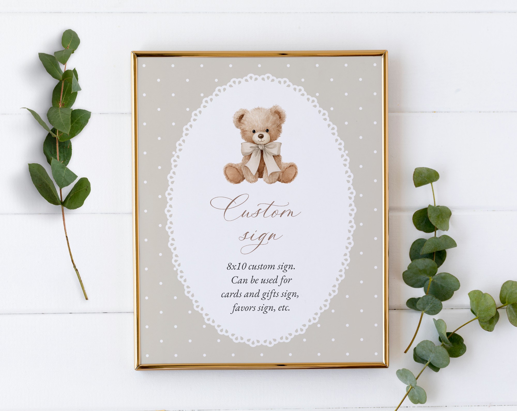 Bear and Beige Polka Dots Custom Sign, Printable File, Edit Yourself, SH217 SH221 Bear and Beige Polka Dots Custom Sign, Printable File, Edit Yourself, SH217 SH221