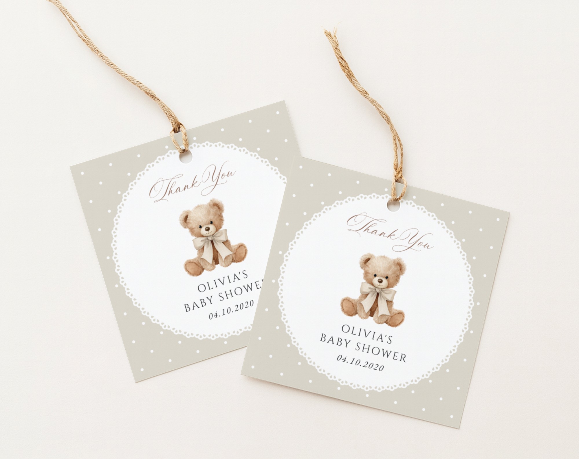 Bear and Beige Polka Dots Favor Tags, Gift Tags, Gender Neutral, Printable File, Edit Yourself, SH217 Bear and Beige Polka Dots Favor Tags, Gift Tags, Gender Neutral, Printable File, Edit Yourself, SH217