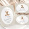 Bear and Beige Polka Dots Baby Shower Invitation Suite, Gender Neutral, Printable File, Edit Yourself, SH217