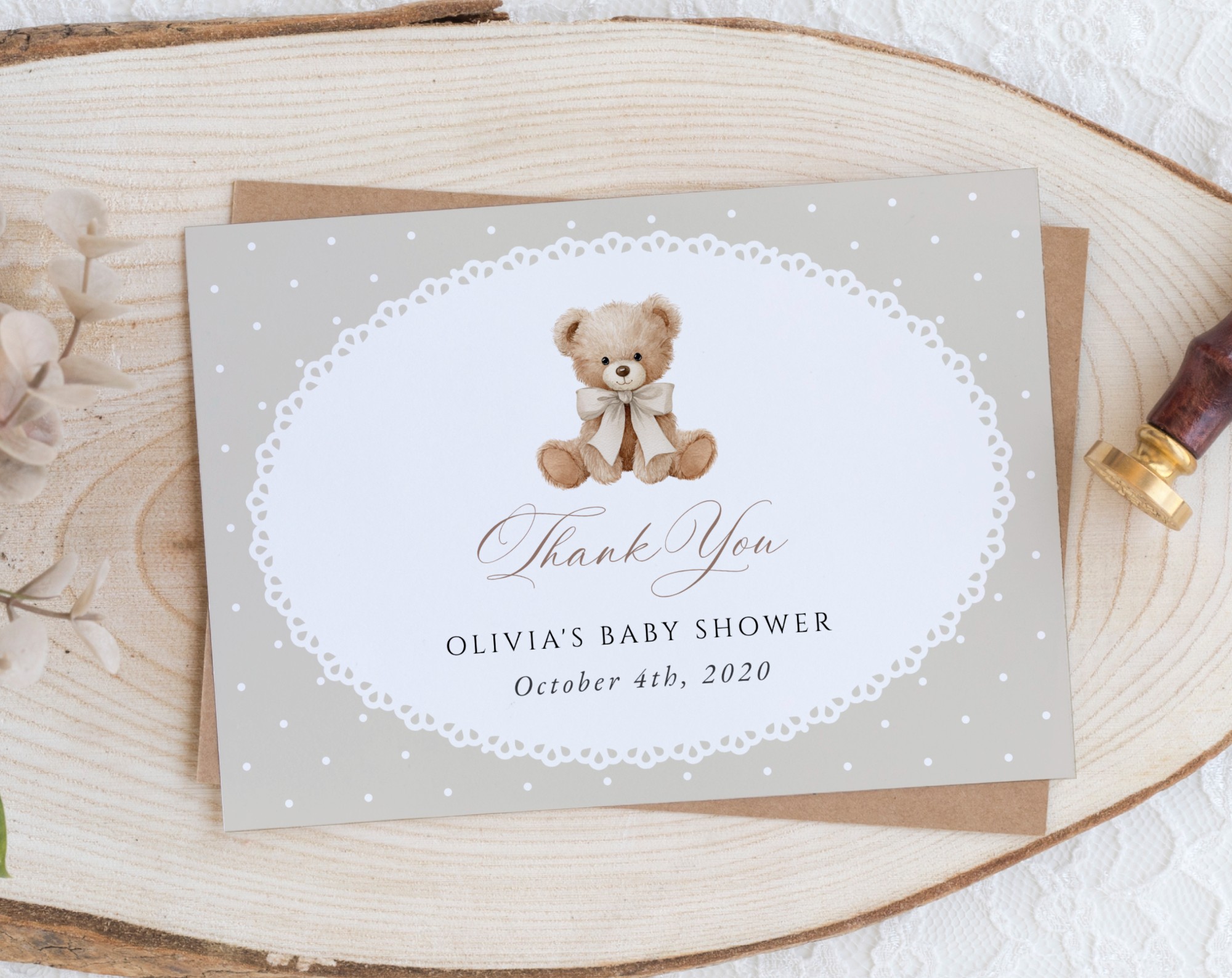 Bear and Beige Polka Dots Thank You Card, Gender Neutral, Printable File, Edit Yourself, SH217 Bear and Beige Polka Dots Thank You Card, Gender Neutral, Printable File, Edit Yourself, SH217