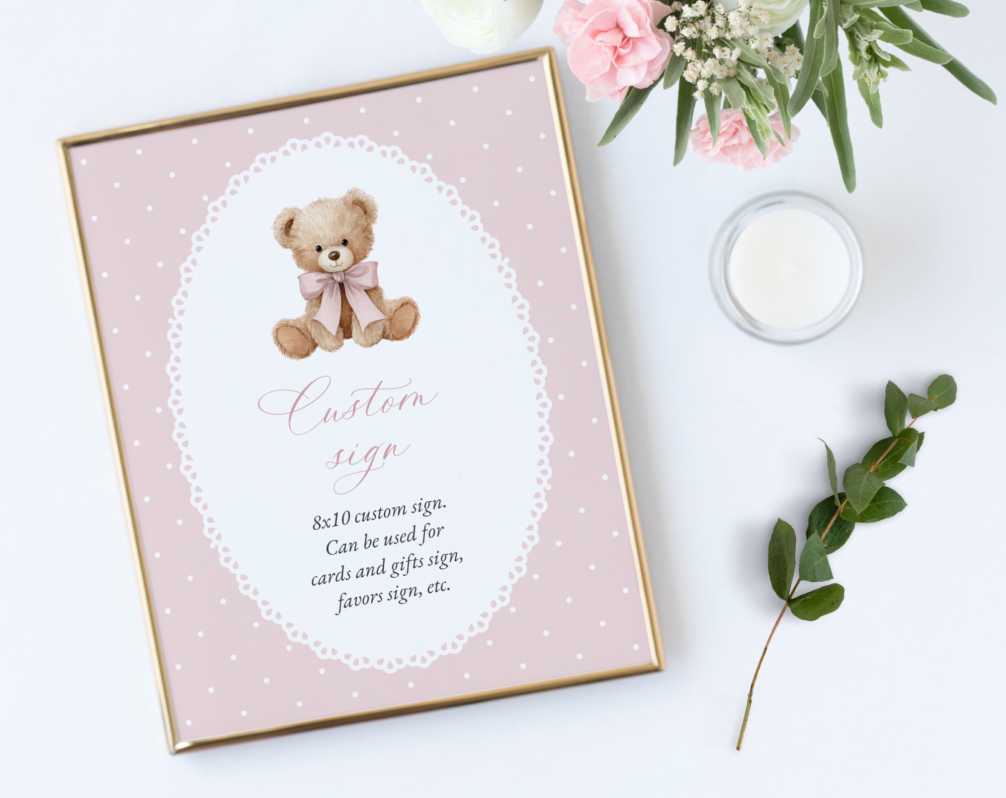 Bear and Pink Polka Dots Custom Sign, Printable File, Edit Yourself, SH218 SH224 Bear and Pink Polka Dots Custom Sign, Printable File, Edit Yourself, SH218 SH224
