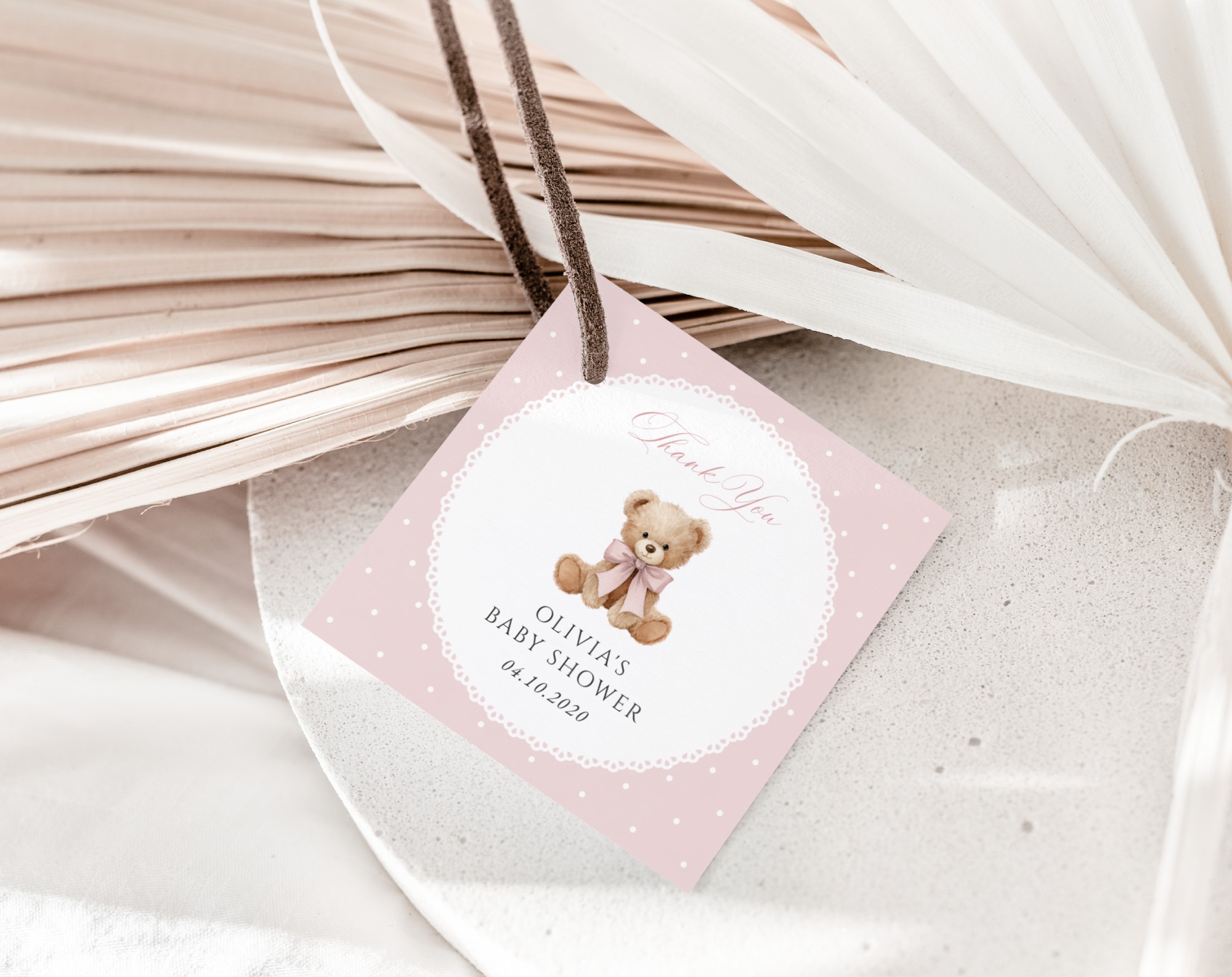 Bear and Pink Polka Dots Favor Tags, Gift Tags, Girl Baby Shower, Printable File, Edit Yourself, SH218
