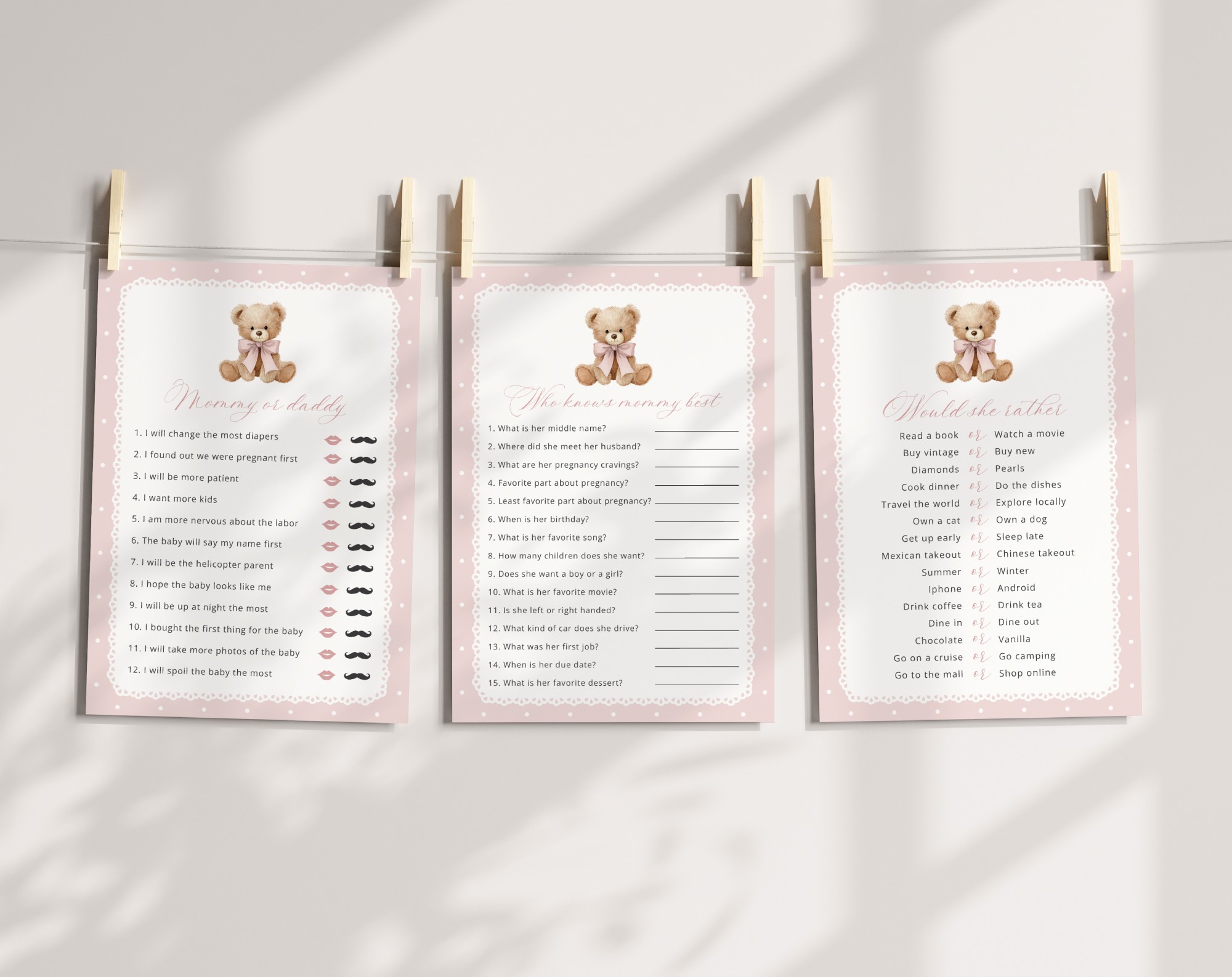 Bear and Pink Polka Dots Baby Shower Games, Set of 3 Games, Girl Baby Shower, Printable File, Edit Yourself, SH218 Bear and Pink Polka Dots Baby Shower Games, Set of 3 Games, Girl Baby Shower, Printable File, Edit Yourself, SH218