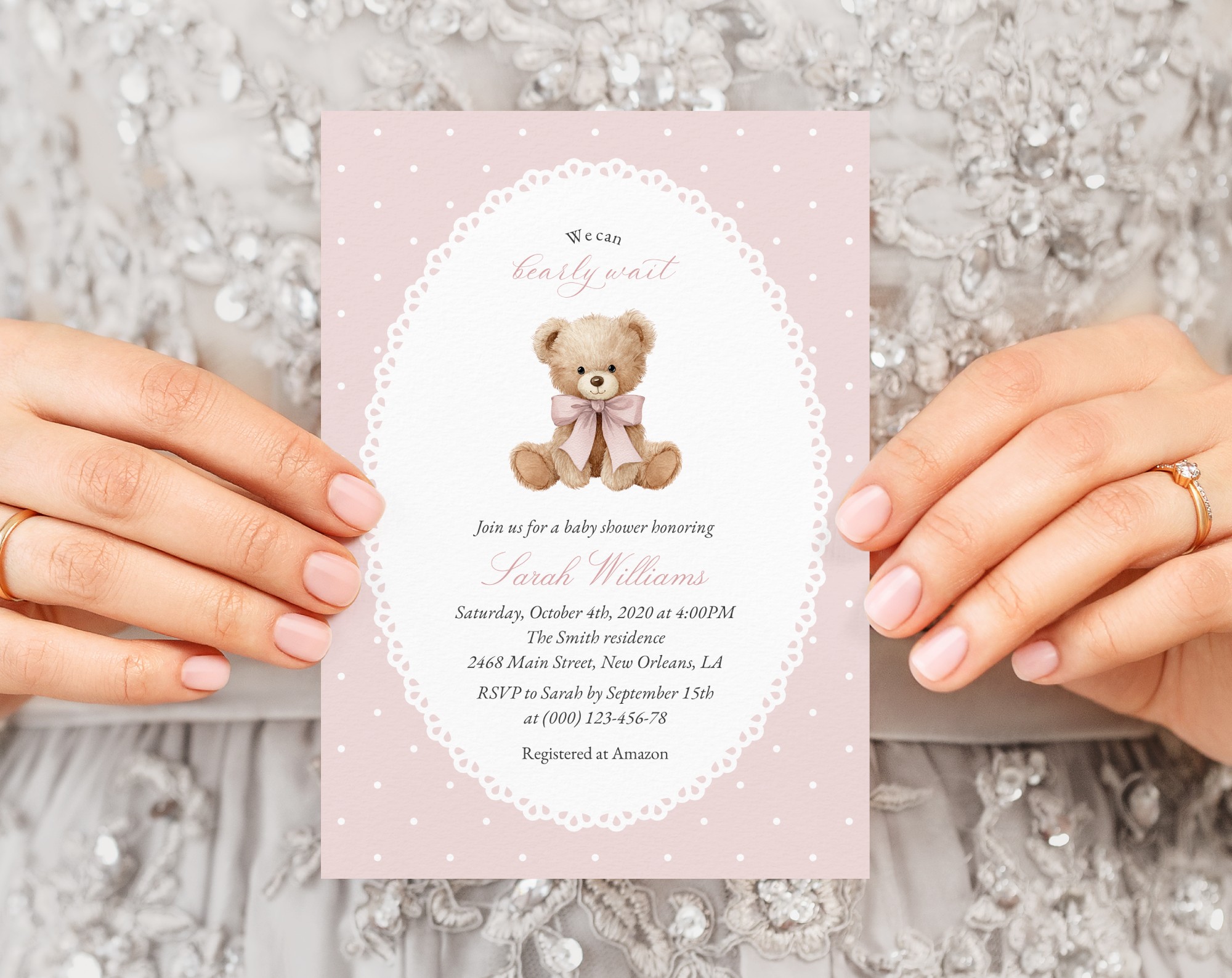 Bear and Pink Polka Dots Baby Shower Invitation, Girl Baby Shower, Printable File, Edit Yourself, SH218 Bear and Pink Polka Dots Baby Shower Invitation, Girl Baby Shower, Printable File, Edit Yourself, SH218