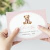 Bear and Pink Polka Dots Thank You Card, Girl Baby Shower, Printable File, Edit Yourself, SH218