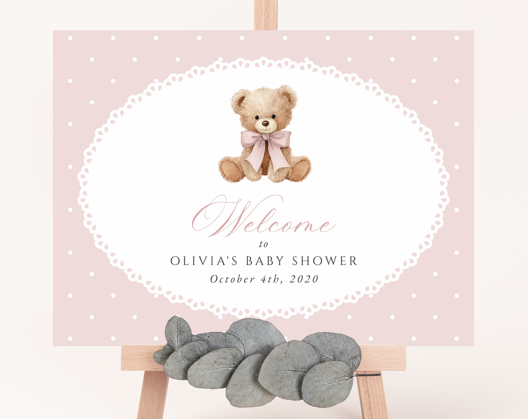 Bear and Pink Polka Dots Welcome Sign, Baby Shower Sign, Girl Baby Shower, Printable File, Edit Yourself, SH218 Bear and Pink Polka Dots Welcome Sign, Baby Shower Sign, Girl Baby Shower, Printable File, Edit Yourself, SH218