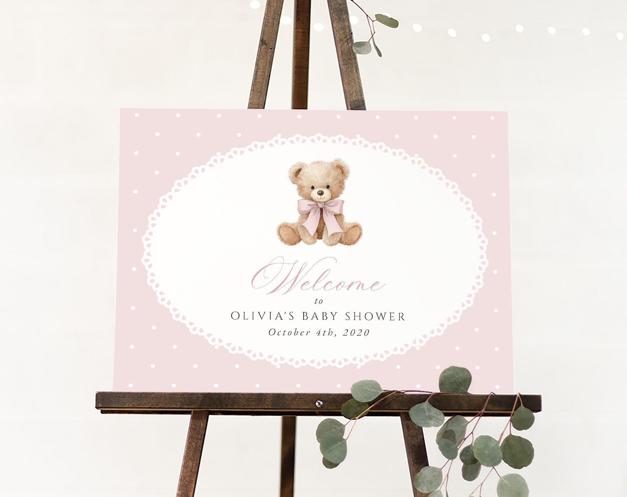 Bear and Pink Polka Dots Welcome Sign, Baby Shower Sign, Girl Baby Shower, Printable File, Edit Yourself, SH218 Bear and Pink Polka Dots Welcome Sign, Baby Shower Sign, Girl Baby Shower, Printable File, Edit Yourself, SH218