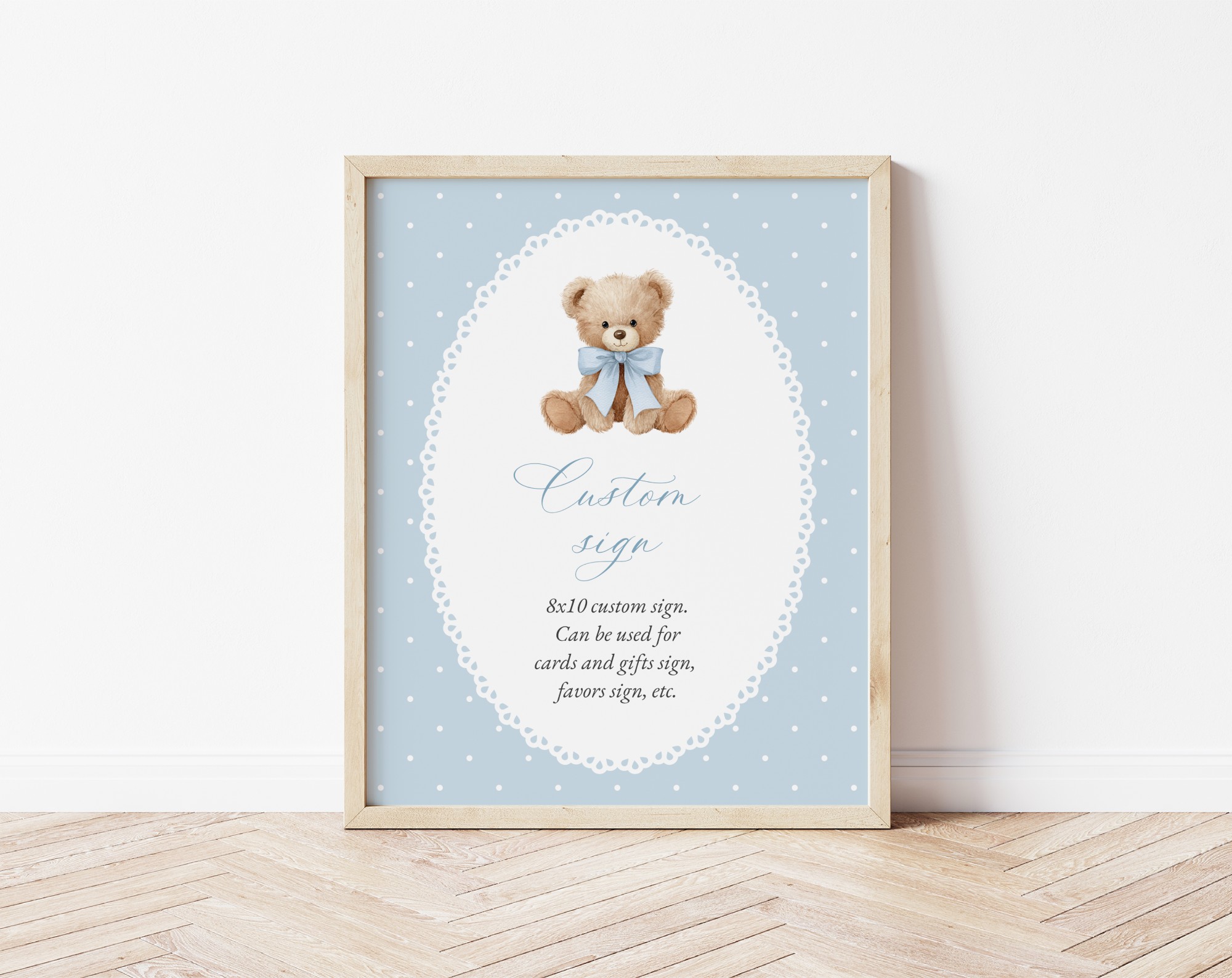 Bear and Blue Polka Dots Custom Sign, Printable File, Edit Yourself, SH219 SH223 Bear and Blue Polka Dots Custom Sign, Printable File, Edit Yourself, SH219 SH223