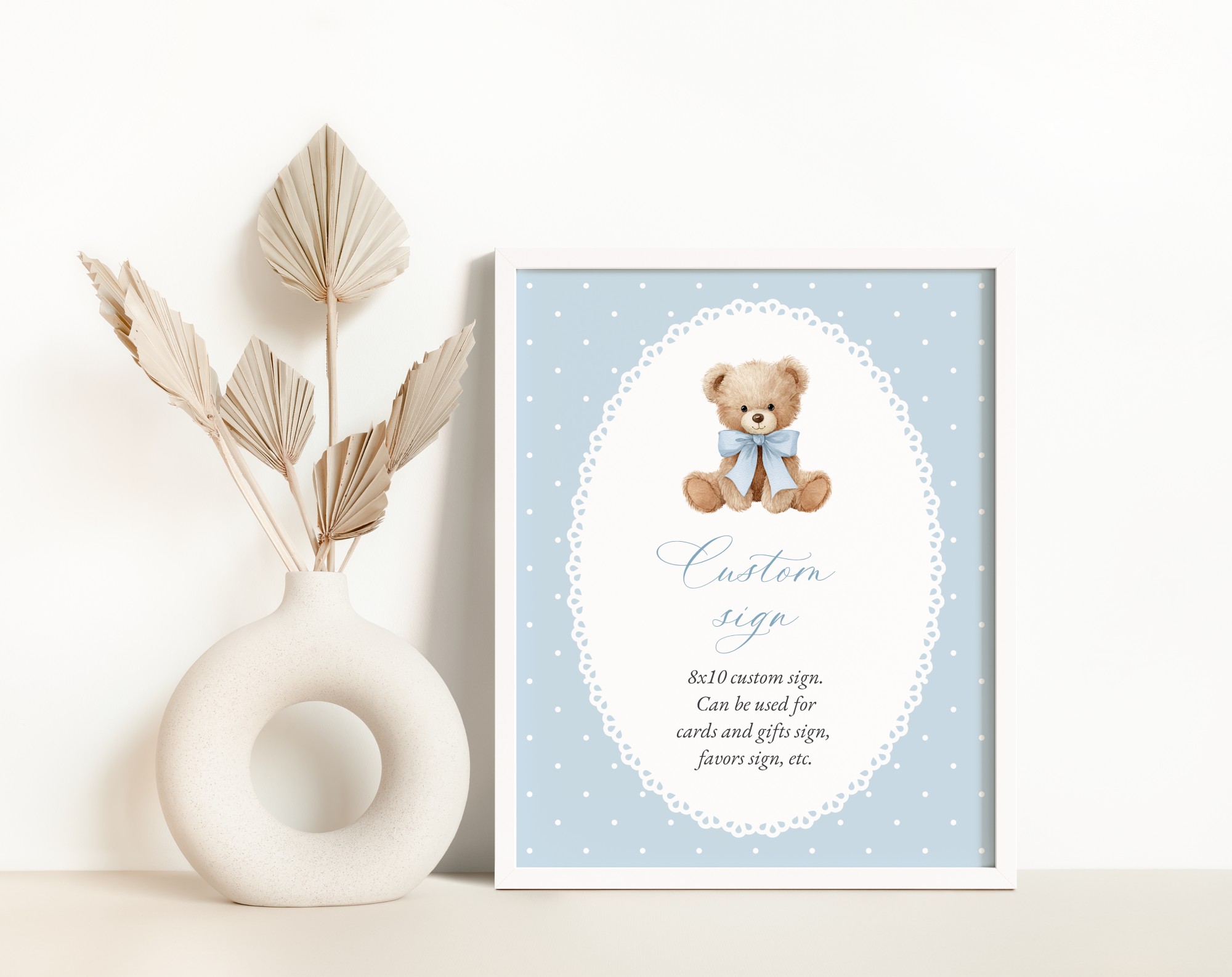Bear and Blue Polka Dots Custom Sign, Printable File, Edit Yourself, SH219 SH223