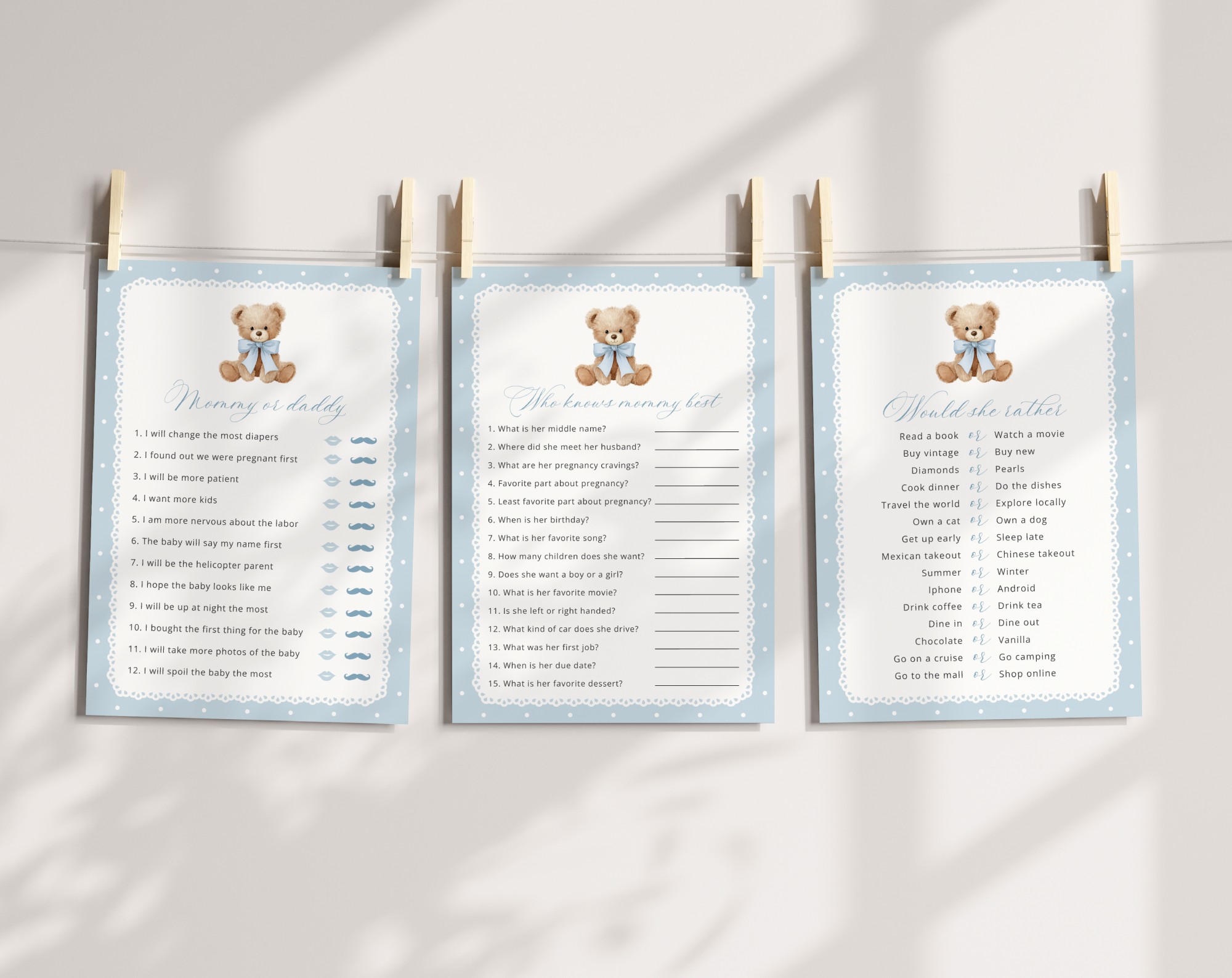 Bear and Blue Polka Dots Baby Shower Games, Set of 3 Games, Boy Baby Shower, Printable File, Edit Yourself, SH219 Bear and Blue Polka Dots Baby Shower Games, Set of 3 Games, Boy Baby Shower, Printable File, Edit Yourself, SH219