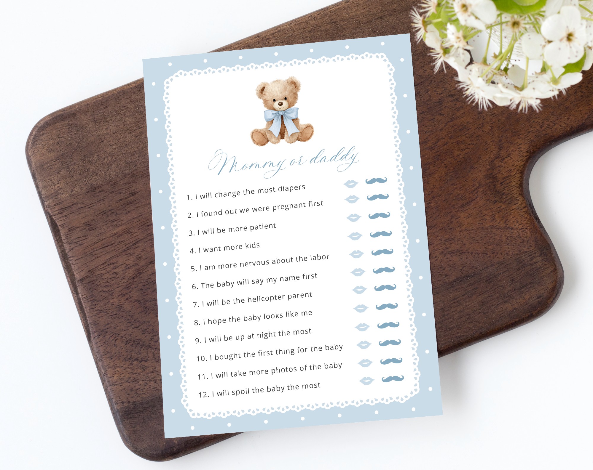 Bear and Blue Polka Dots Baby Shower Games, Set of 3 Games, Boy Baby Shower, Printable File, Edit Yourself, SH219