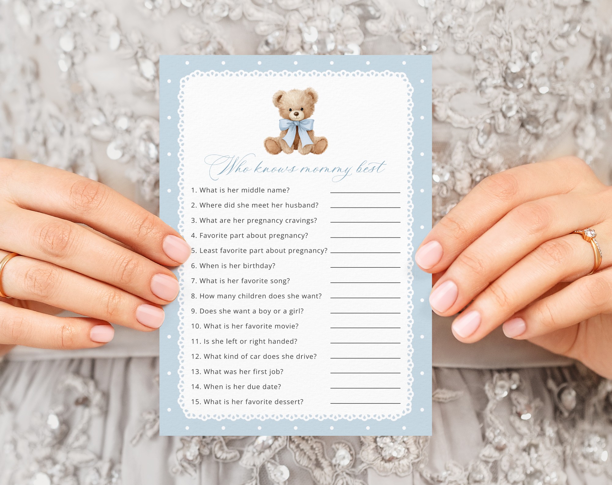 Bear and Blue Polka Dots Baby Shower Games, Set of 3 Games, Boy Baby Shower, Printable File, Edit Yourself, SH219