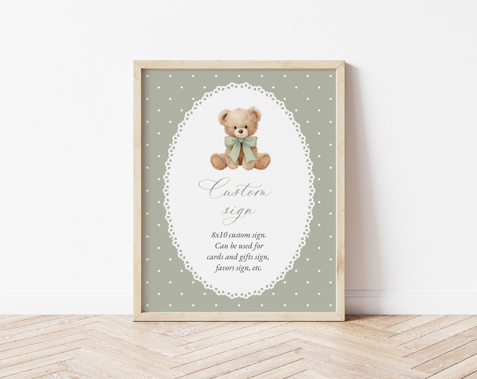 Bear and Green Polka Dots Custom Sign, Printable File, Edit Yourself, SH220 SH222 Bear and Green Polka Dots Custom Sign, Printable File, Edit Yourself, SH220 SH222