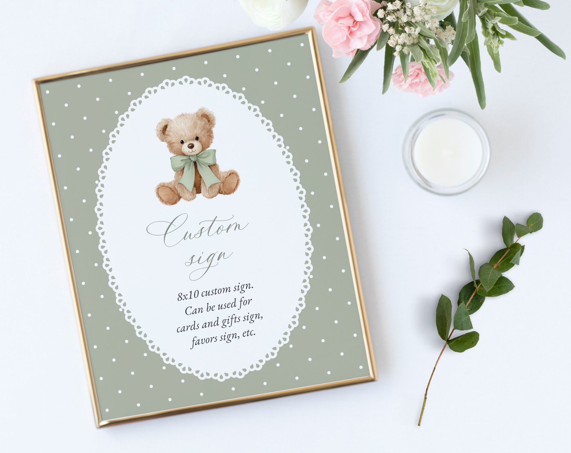 Bear and Green Polka Dots Custom Sign, Printable File, Edit Yourself, SH220 SH222 Bear and Green Polka Dots Custom Sign, Printable File, Edit Yourself, SH220 SH222