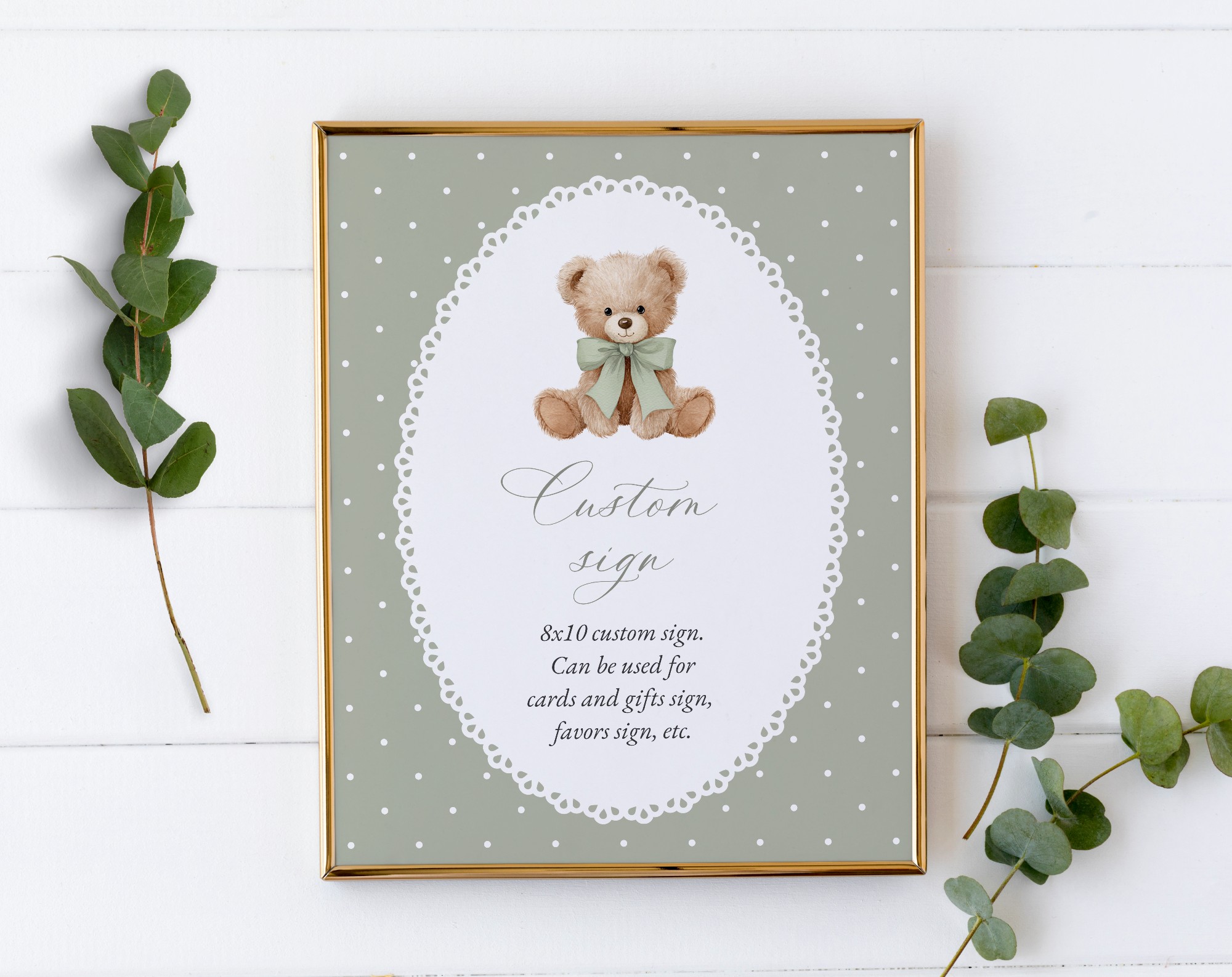 Bear and Green Polka Dots Custom Sign, Printable File, Edit Yourself, SH220 SH222 Bear and Green Polka Dots Custom Sign, Printable File, Edit Yourself, SH220 SH222