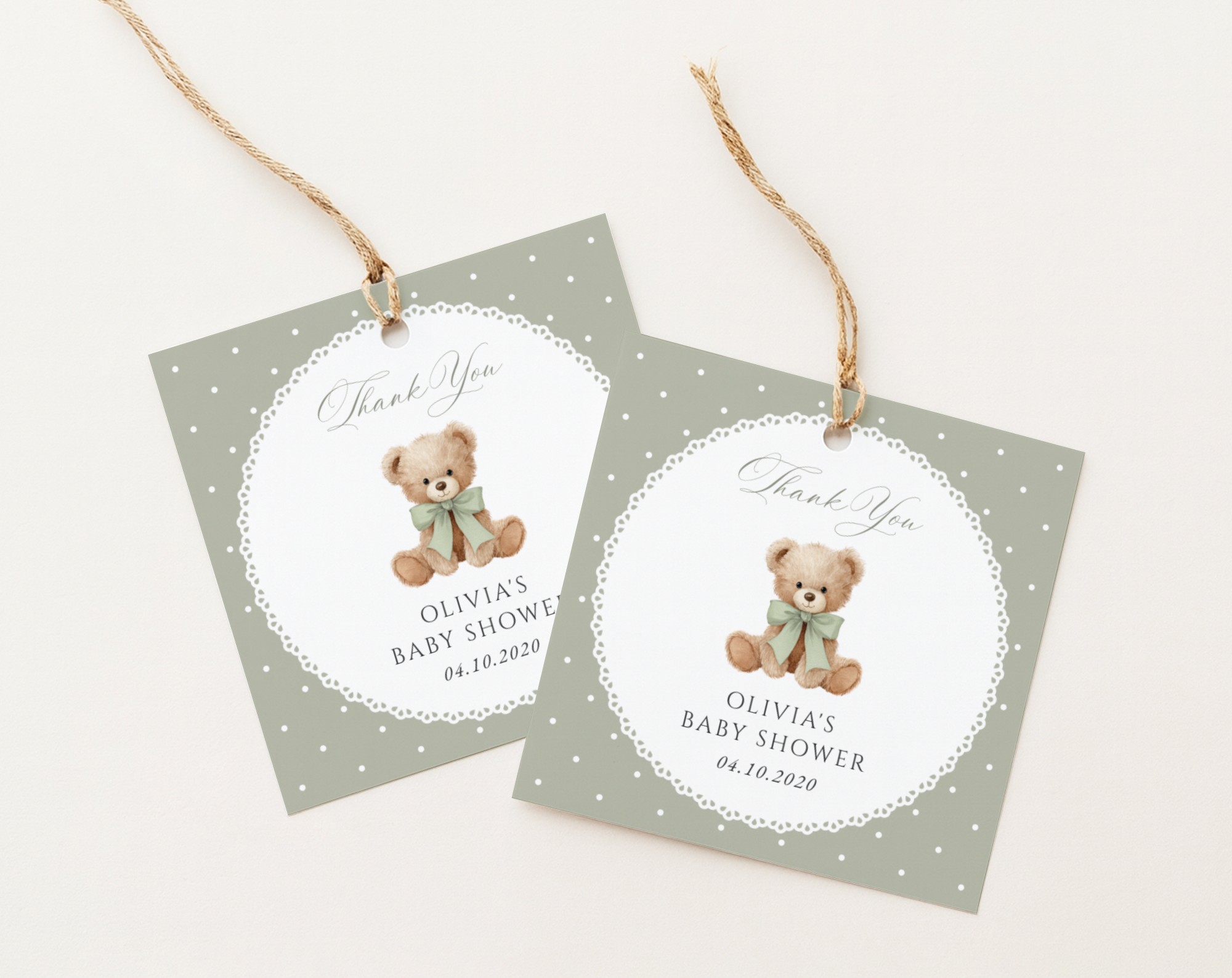 Bear and Green Polka Dots Favor Tags, Gift Tags, Gender Neutral, Printable File, Edit Yourself, SH220 Bear and Green Polka Dots Favor Tags, Gift Tags, Gender Neutral, Printable File, Edit Yourself, SH220