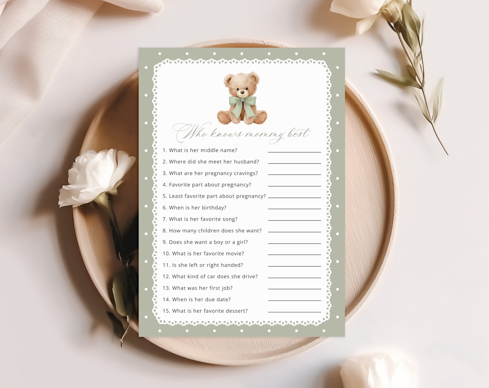 Bear and Green Polka Dots Baby Shower Games, Set of 3 Games, Gender Neutral, Printable File, Edit Yourself, SH220 Bear and Green Polka Dots Baby Shower Games, Set of 3 Games, Gender Neutral, Printable File, Edit Yourself, SH220