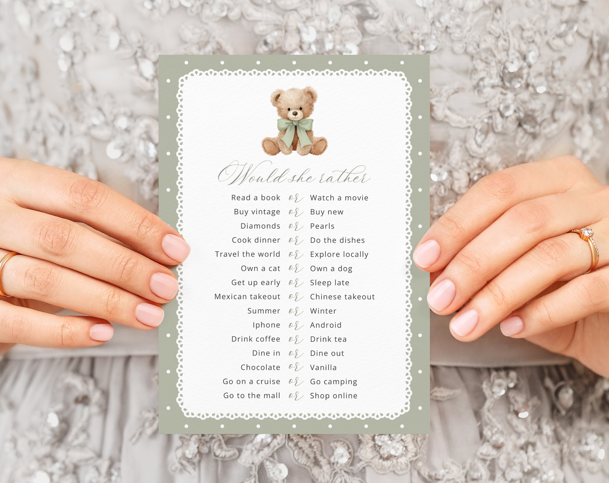 Bear and Green Polka Dots Baby Shower Games, Set of 3 Games, Gender Neutral, Printable File, Edit Yourself, SH220 Bear and Green Polka Dots Baby Shower Games, Set of 3 Games, Gender Neutral, Printable File, Edit Yourself, SH220