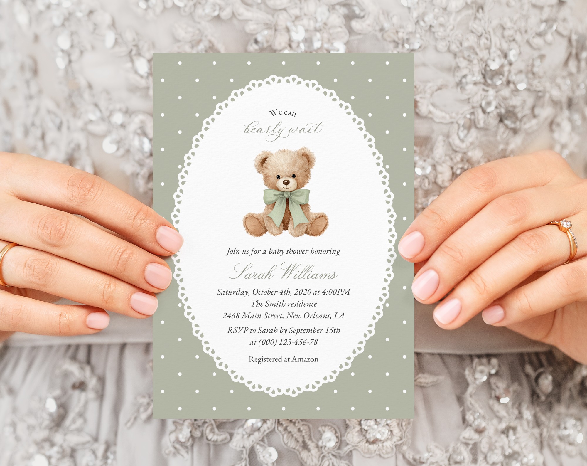 Bear and Green Polka Dots Baby Shower Invitation, Gender Neutral, Printable File, Edit Yourself, SH220 Bear and Green Polka Dots Baby Shower Invitation, Gender Neutral, Printable File, Edit Yourself, SH220