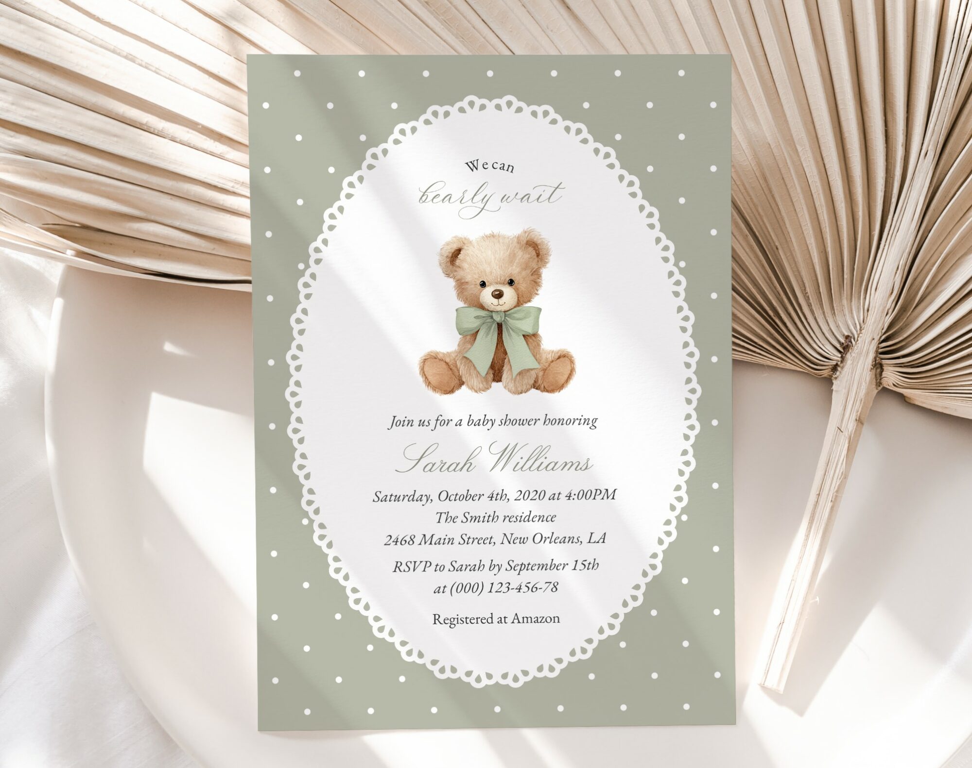 Bear and Green Polka Dots Baby Shower Invitation, Gender Neutral, Printable File, Edit Yourself, SH220 Bear and Green Polka Dots Baby Shower Invitation, Gender Neutral, Printable File, Edit Yourself, SH220