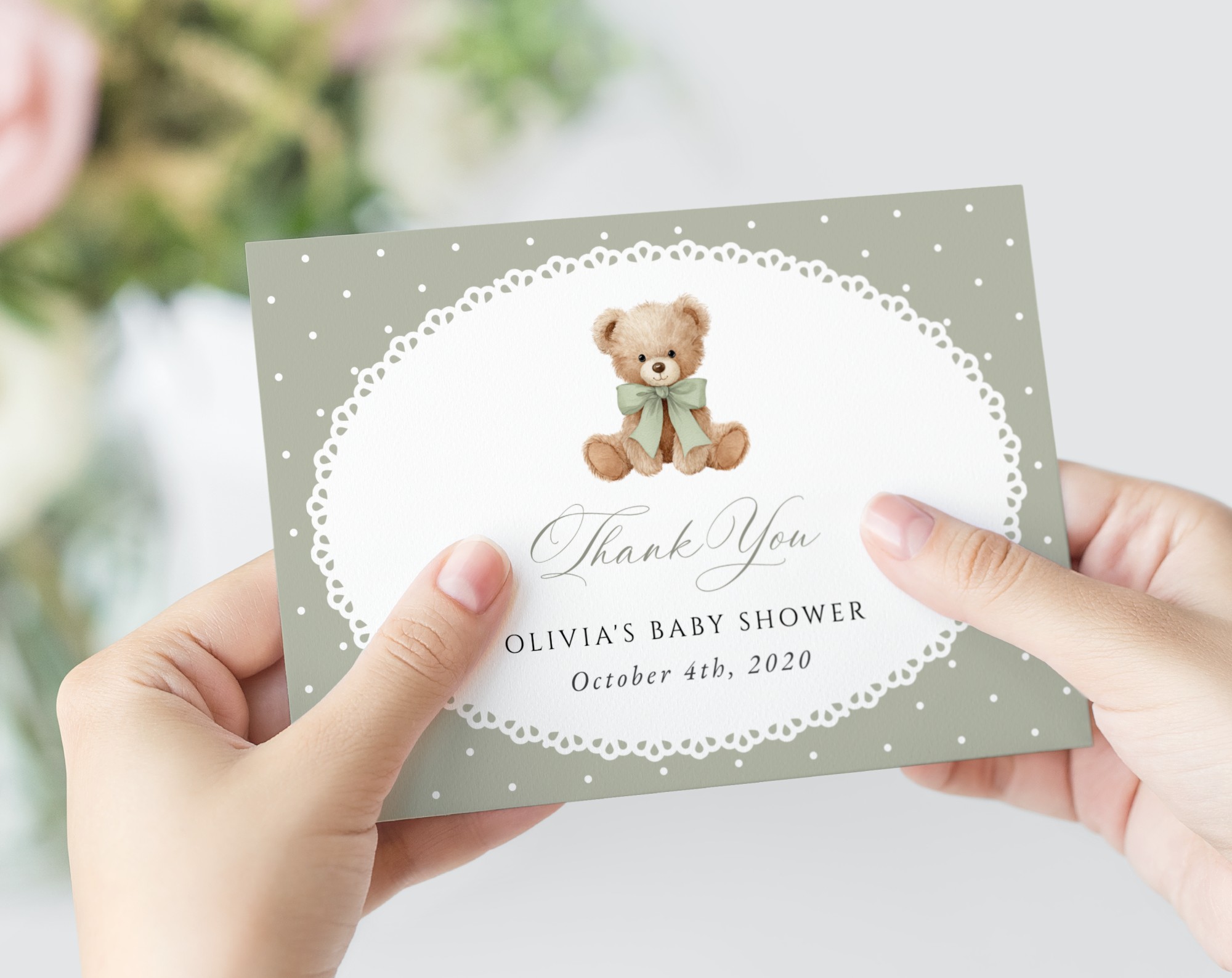 Bear and Green Polka Dots Thank You Card, Gender Neutral, Printable File, Edit Yourself, SH220 Bear and Green Polka Dots Thank You Card, Gender Neutral, Printable File, Edit Yourself, SH220
