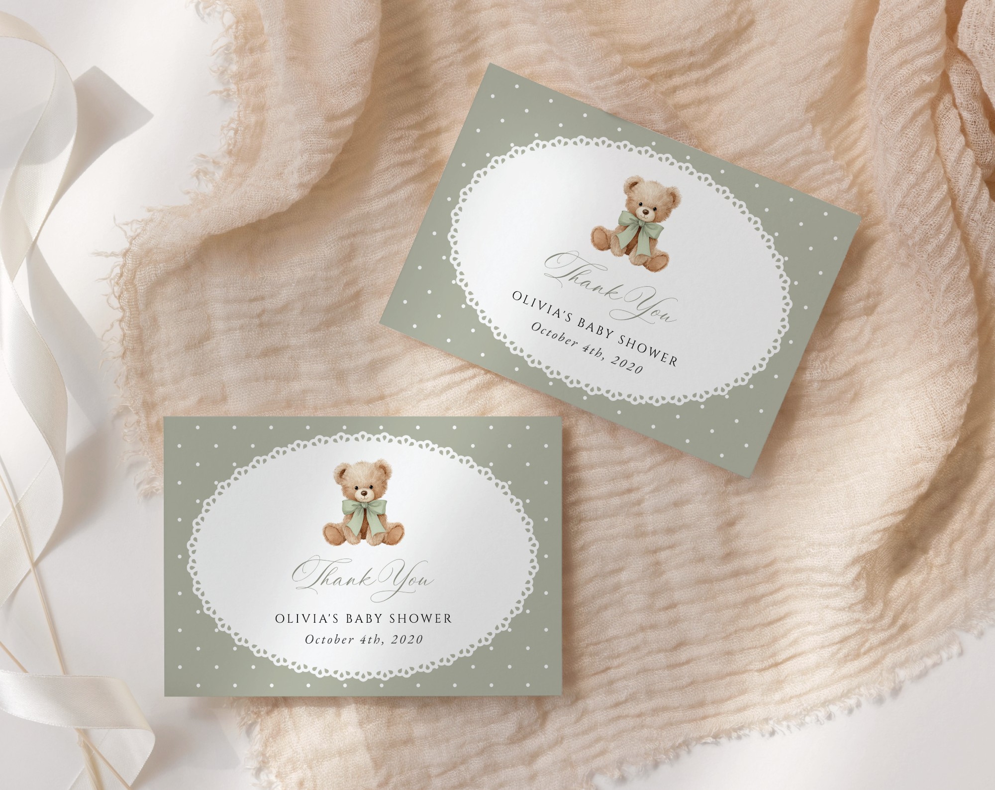 Bear and Green Polka Dots Thank You Card, Gender Neutral, Printable File, Edit Yourself, SH220 Bear and Green Polka Dots Thank You Card, Gender Neutral, Printable File, Edit Yourself, SH220