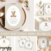 Bear and Beige Polka Dots First Birthday Mini Bundle, Gender Neutral, Printable File, Edit Yourself, SH221